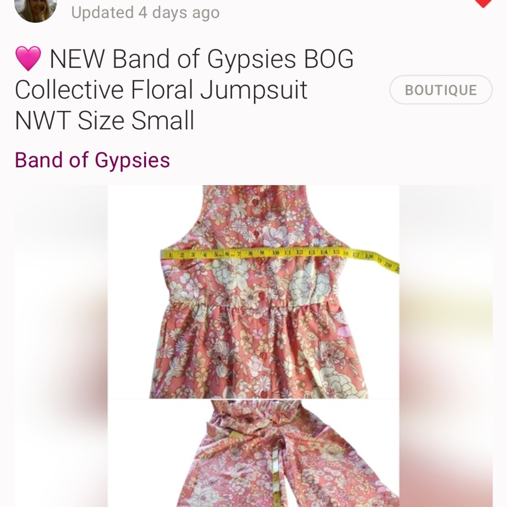 🩷 NEW Band of Gypsies BOG Collective Floral Jumpsuit NWT Size Small